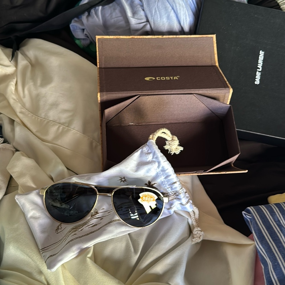 Costa blue aviator sunglasses with box, soft case